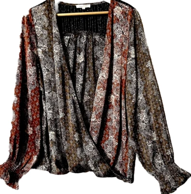 Mystree Top L  Pretty Floral Boho Hippie Flowy Fairycore Whimsigoth Shirt Blouse - Image 1 of 4