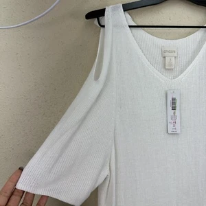 CHICOS weißer Strick Sommer Pullover Schulter Bindepullover 3/4 Arm Gr. 3 SC1 - Bild 1 von 6