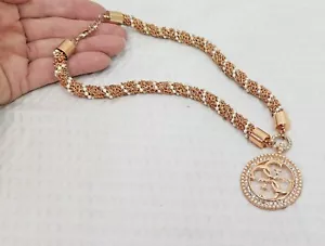 Signed Guess Gold Tone Crystal Choker Necklace and Interlocking Logos Pendant - Picture 1 of 5