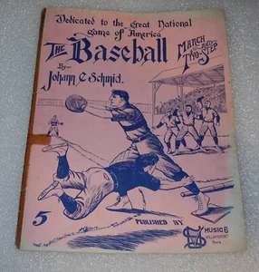 1905 JOHANN SCHMID THE BASEBALL NATIONAL GAME PROGRAM MARCH TWO STEP SHEET MUSIC - Picture 1 of 3