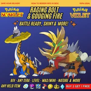 Pokemon Scarlet And Violet ✨6IV Raging Bolt & Gouging Fire ✨BUNDLE 🚀 - Picture 1 of 3