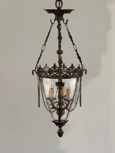 Old World Bronze French Lantern Chandelier Pendant Bell Jar  Metropolitan A-1 - Picture 1 of 16