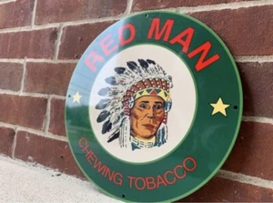 12” Red Man Indian Chewing Tobacco Heavy Metal Vintage Style Steel Sign - Picture 1 of 4