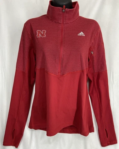 Adidas Climalite 1/2 Zip Womens Sweatshirt Nebraska Huskers Red Long Sleeve Sz M Cover