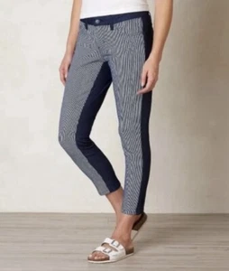 prAna Indigo Stripe Jett Organic Cotton Capri Pants Size 10 30 Railroad Stripes - Picture 1 of 4