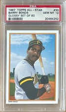 1987 Topps All-Star Glossy #30 BARRY BONDS PSA 10 Gem Mint RC Pirates Giants