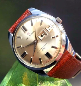 Vintage HELBROS 1960's Automatic Stainless Steel Day & Date Men's Watch !!  - Picture 1 of 2
