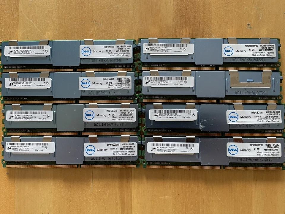 DELL Micron 4GB PC2 5300F 555 DIMM DDR2 MT36HTF51272FZ667H1D6 Server - Immagine 1 di 4