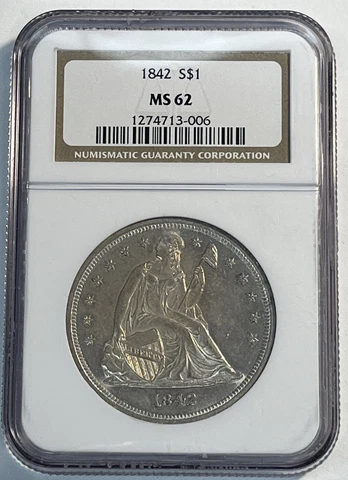 1842 Seated Liberty Silver Dollar NGC MS 62 Cover