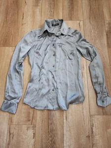 DOLCE & GABBANA Silk Shirt Sz 38 (S) Silver Gray Rhinestone Button Down Blouse - Picture 1 of 7