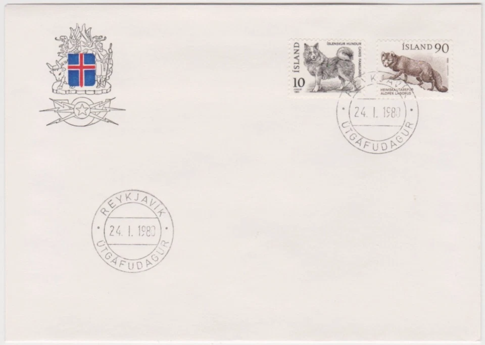 Iceland FDC 1980, Iceland Fauna, Islandic Dog, The Arctic fox, (Alopex lagopus) - Image 1 of 1