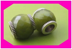 BRIGHTON ABC GLASS Green Silver Diamond BEAD Spacer Nwotag Set of 2 LOT - Picture 1 of 2