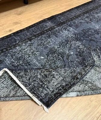 4'x6' Black & Blue, Antique Goth Rug, Vintage Turkish Rug, Handmade Area Rug - Image 1 of 4