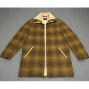 VINTAGE Pendleton Shadow Tartan Wool Coat Full Zip Lined Pockets High Collar - Picture 1 of 8