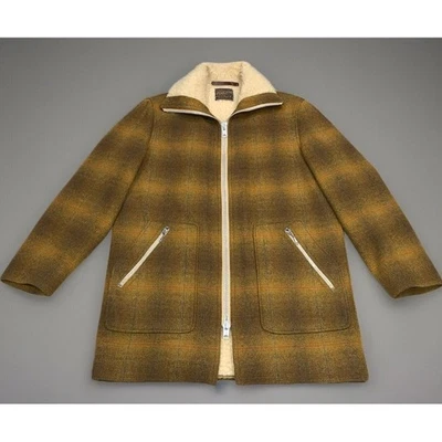 Casaco de lã tartan vintage com zíper completo forrado bolsos gola alta - Imagem 1 de 4