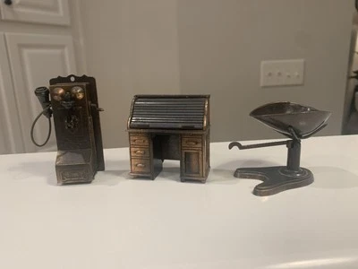 Durham Industries Metal Miniatures and Furniture - Rolltop Desk, Phone, Scale - Image 1 of 4