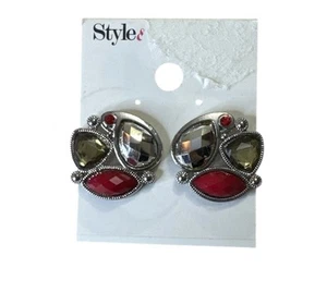 Style & Co. Women's Earrings Silver Tone Red or MultiGreen Beads Earrings  - Picture 1 of 3
