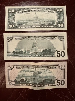 (3) $50 Bill (Fifty Dollar Bill) - Lightly Circulated-1990/1996/2013 transitions - Image 1 of 2