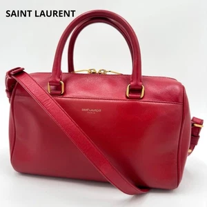 Saint Laurent Paris Hand Shoulder Bag Tote Purse 2way Leather Red Authentic - Picture 1 of 24