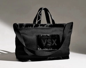 Victoria's Secret VSX Large Black Mesh Tote Travel Bag Top Zip Closure 2025 NWT - Picture 1 of 7