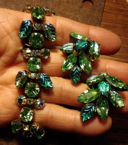 Conjunto de pendientes pulsera de diamantes de imitación de oro verde firmado por REGENCY Estate Parure años 60 - Imagen 1 de 18