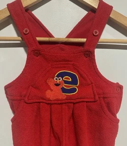 Vintage Elmo Overalls Kids 3-6 Months Terry Cloth Red Jumpsuit Sesame Street - Picture 1 of 5