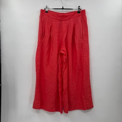Athleta Playa Linen Crop Wide Leg Pants Women's Size 10P Coral Red Casual - Image 1 of 4