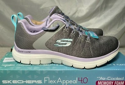 Skechers Womens Flex Appeal 4.0 Lace-Up Trainers Grey / Lavender UK 2 / 35 - Image 1 of 4