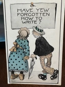 1913 Coppia cartolina lettura Have Yew Forgotten How To Writing? Pubblicato TX - Foto 1 di 2