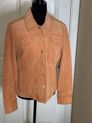 Chaqueta de cuero de gamuza para mujer Live a Little mediana rosa occidental botones a presión Foto 1 de 4