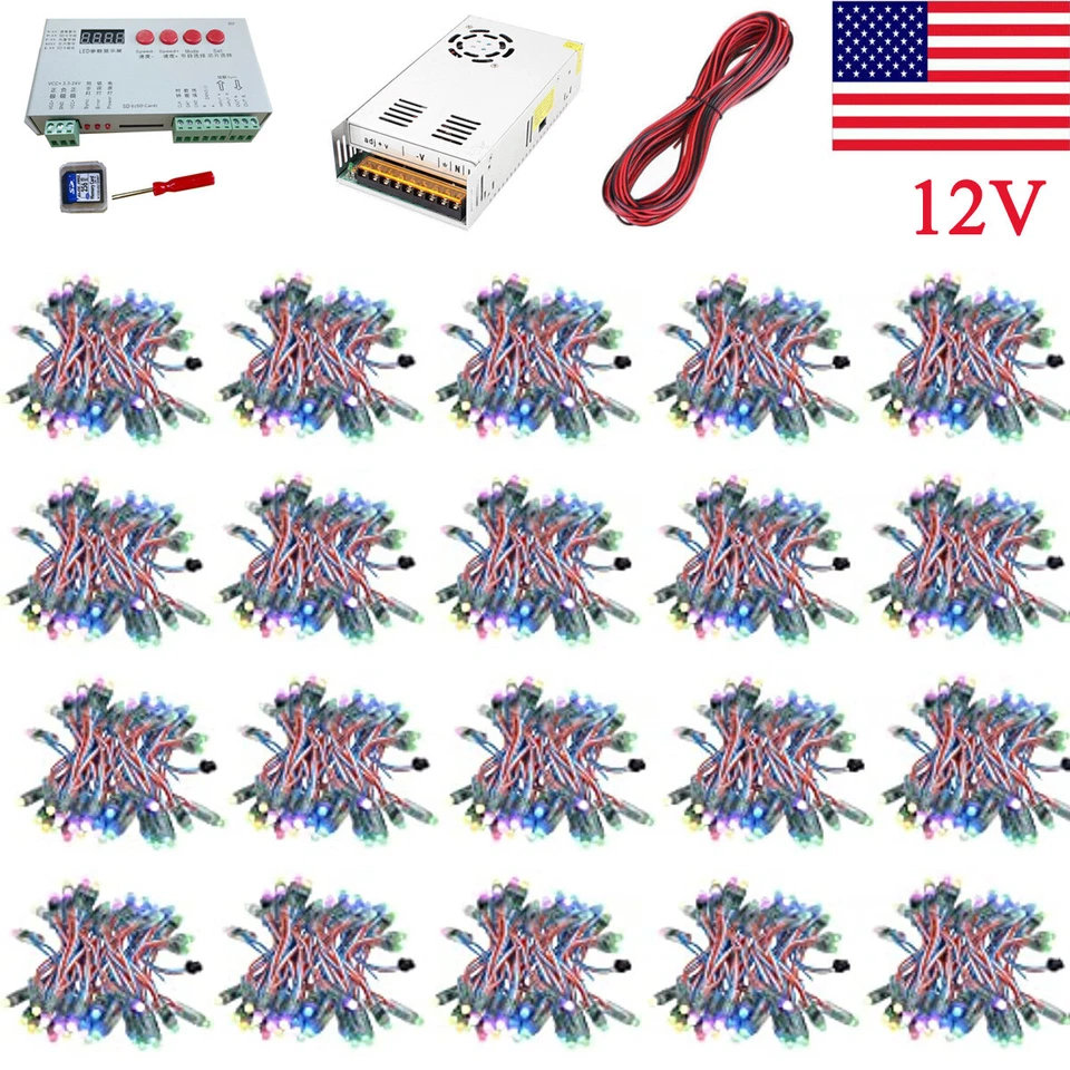 1000pcs DC12V WS2811 LED Pixels Light 12mm Addressable RGB Digital IP68 Full Kit - Image 1 of 4