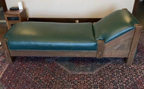 Antique Arts & Crafts Mission Oak Chaise Lounge J.M. Young Style Cover