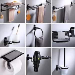 Juego de accesorios de baño montados en la pared de 9 piezas toallero de aluminio negro - Imagen 1 de 11