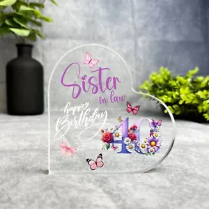 Sister-In-Law 40th Birthday Present Purple Floral Heart Plaque Keepsake Gift - Picture 1 of 3