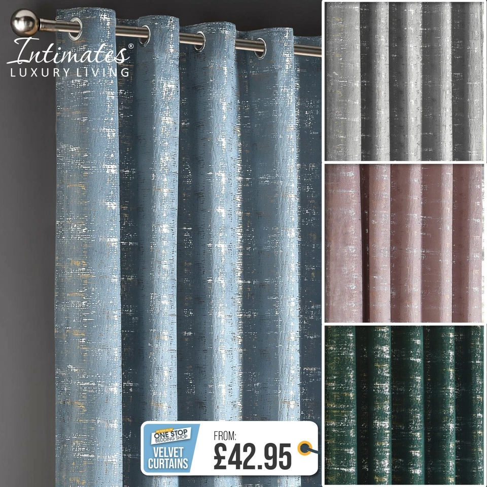 Luxury VELVET Warwick Thermal Lined Metallic Foil Lined Eyelet Pair of Curtains - Image 1 of 1