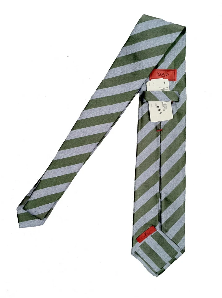 ¡NUEVA CORBATA DE 7 PLIEGUES Isaia Pure Silk $295!  Hermosa raya azul claro y verde Foto 1 de 1