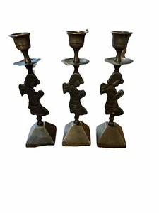 Lot of 3 vintage brass candle sticks praying angel Estate Wings 8" tall - Picture 1 of 4