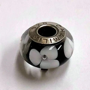 Chamilia Murano Glass Black & White Petals Bead Charm OB-166 Sterling Silver - Picture 1 of 3