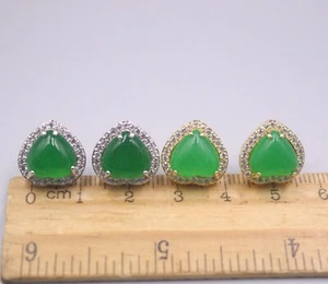 Green Jade Earrings Stud For Women Jade Jewelry 18K gold plated Heart Earrings - Picture 1 of 7