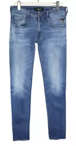 REPLAY Anbass Jeans Men's W32/L34 Slim Fit Blue Denim Faded Zip Fly Whiskers - Picture 1 of 12