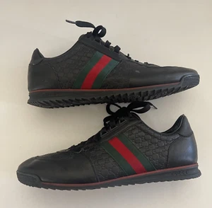 GUCCI Men's Size 10 Leather Web Sneakers (233334 A9LA0 1061) Made in Italy - Picture 1 of 22