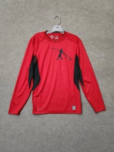 Nike Hypercool Pro Combat Fitted Shirt Mens Small Red Gray Long Sleeve Vented - Picture 1 of 10