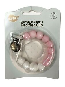 Brand New BabyPacifier Clip Ulubulu Chewable Silicone Purple White BPA Free NIP