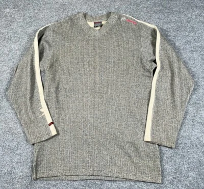 Distressed VTG Y2K FUBU V-Neck Ribbed Sweater Adult Large Gray Beige Skater - Image 1 of 4
