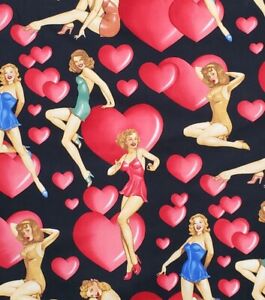 Alexander Henry Sweetheart Pinup Girls & Hearts Cotton Fabric-BTY