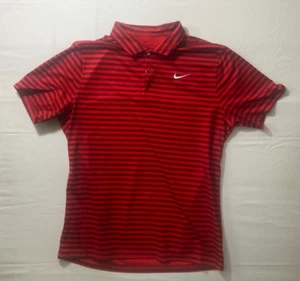 Nike Golf Poloshirt Herren Gr. L rot gestreift Muster Logo bestickt Freizeit - Bild 1 von 7