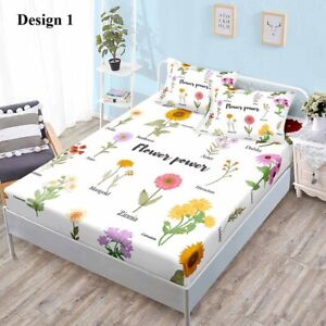Botanical Plant Flower Mushrooms Fitted Sheet Set Mattress Protector Cover Gift