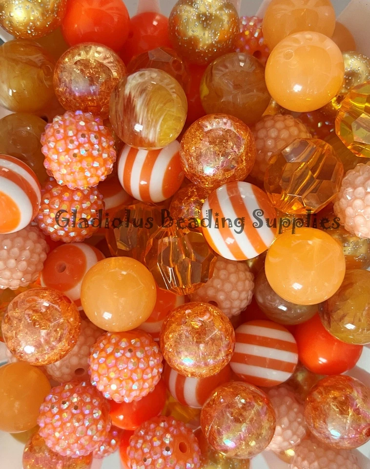 50 Qty 20mm Orange Theme Set Mixed Acrylic Beads, Bubblegum Beads #131 - Image 1 of 1