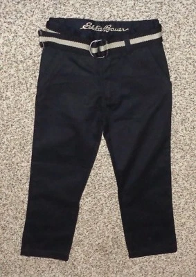 Eddie Bauer Niños Escuela Negro Pantalones Tostado Negro Cinturón Cintura Ajustable Talla 5 NUEVO Foto 1 de 2