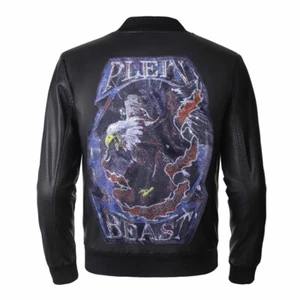 GIACCA PELLE BIKER EAGLE PHILIP PLEIN JACKET AQUILA PHILIPP LEATHER STRASS DISCO - Imagen 1 de 8